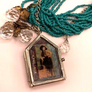 Fearless Cowgirl Mixed Media Assemblage Handmade Necklace Southwestern OOAK J694